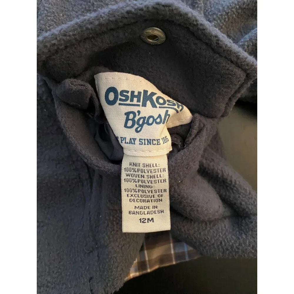 OshKosh B'Gosh Reversible All-Season Jacket Toddler‎ 12mth Plaid/Fleece Full-Zip